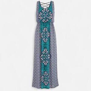Maurice’s Navy Blue and Teal Cross Back Sleeveless Maxi Dress Size L